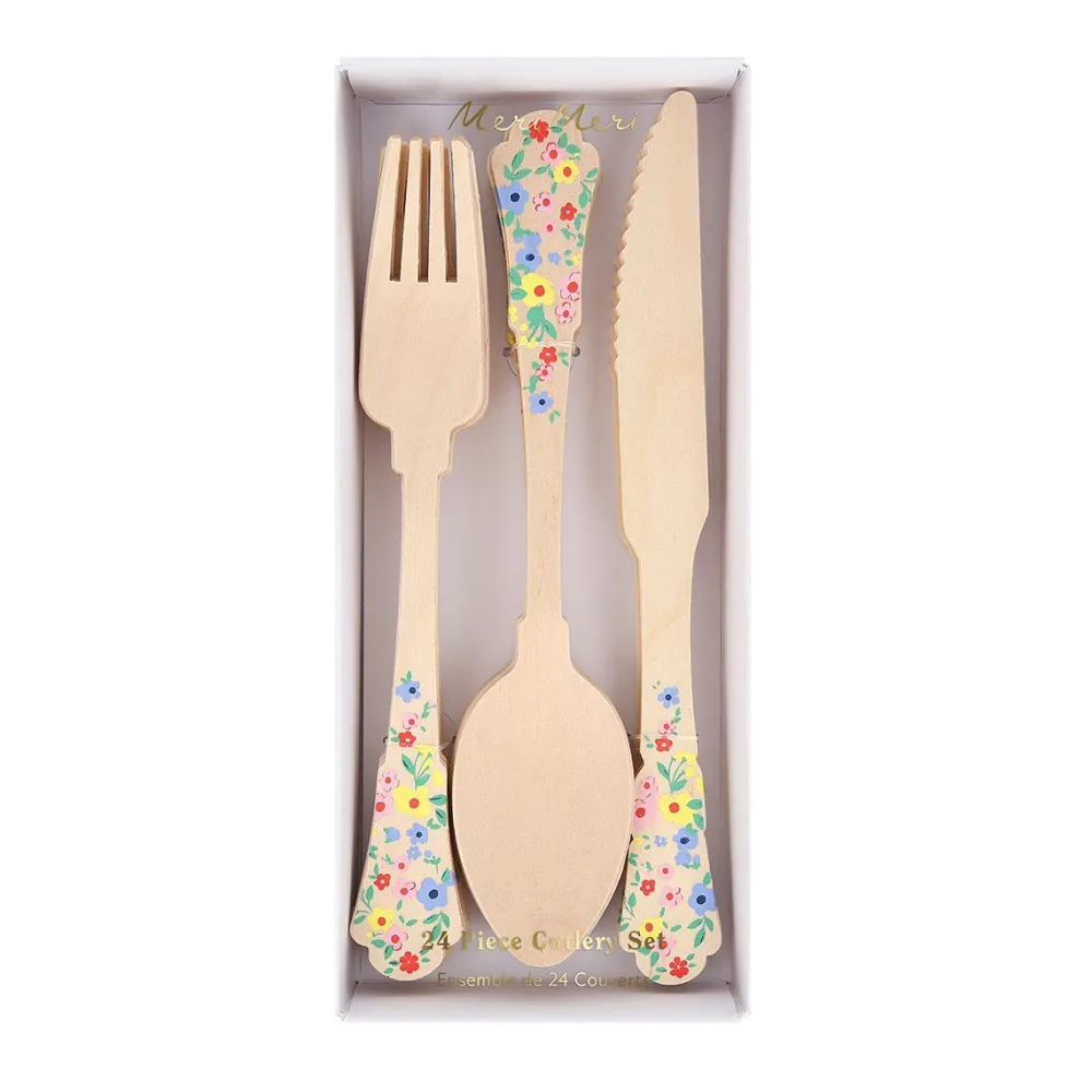 Hot Meri Meri Elegant Floral Wooden Cutlery