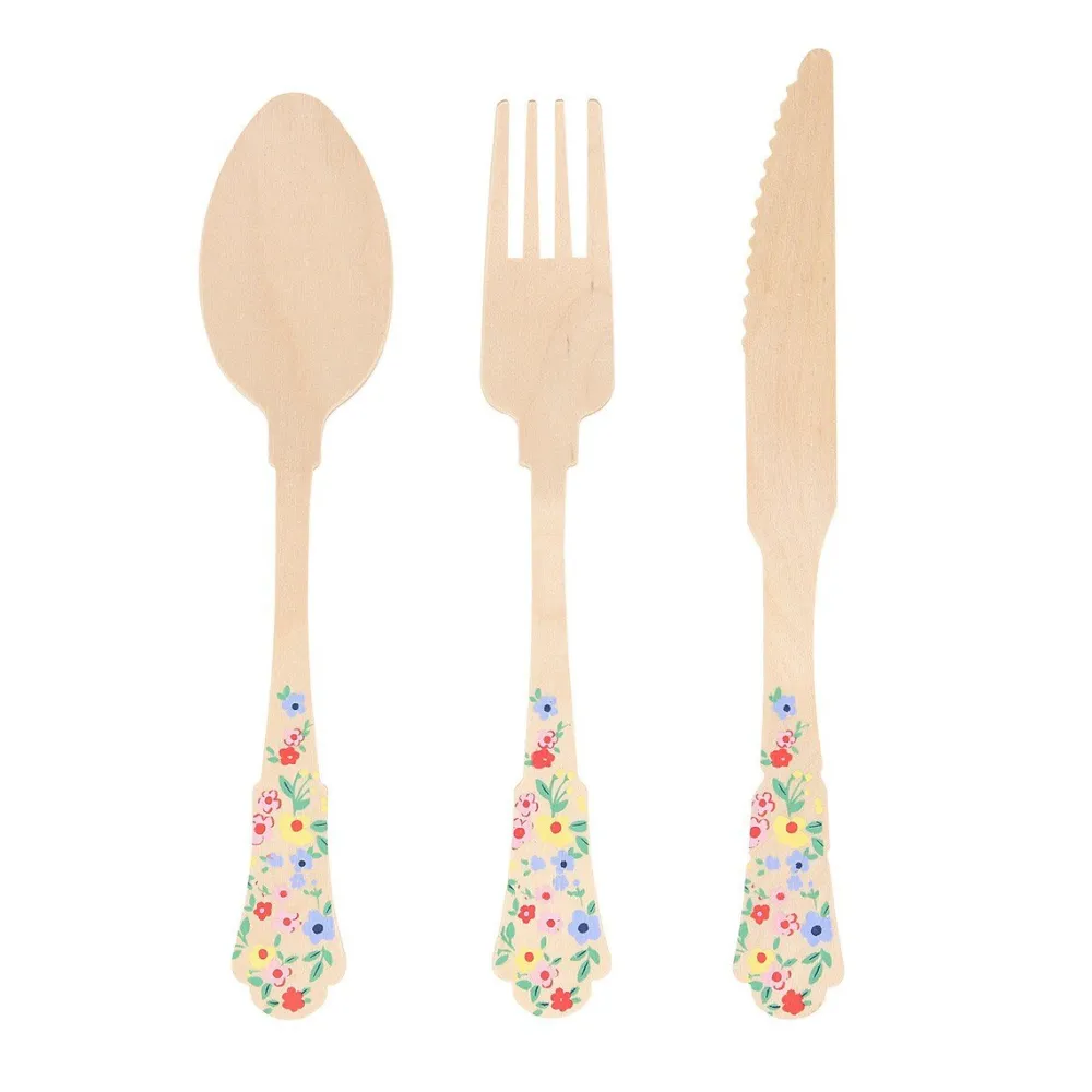 Hot Meri Meri Elegant Floral Wooden Cutlery