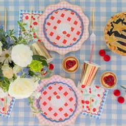 Outlet Bonjour Fete Elegant Petal Pink Gingham Dinner Plates