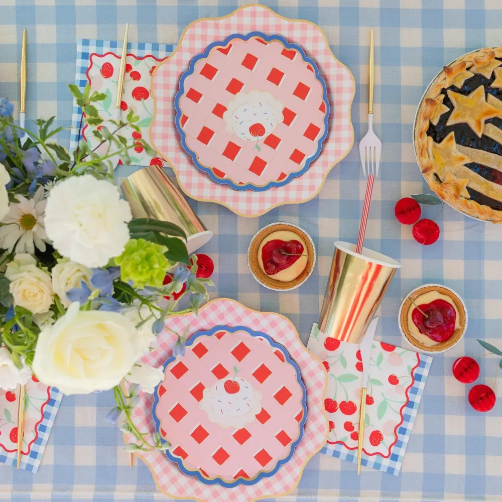 Outlet Bonjour Fete Elegant Petal Pink Gingham Dinner Plates