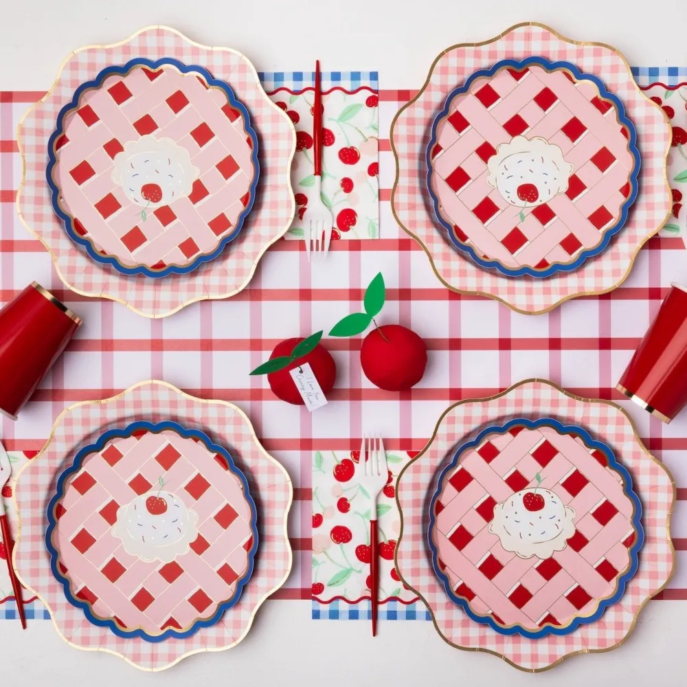 Outlet Bonjour Fete Elegant Petal Pink Gingham Dinner Plates