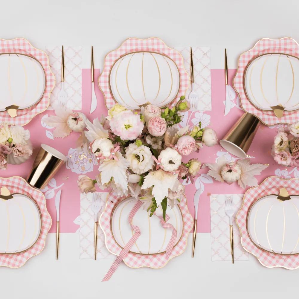 Outlet Bonjour Fete Elegant Petal Pink Gingham Dinner Plates