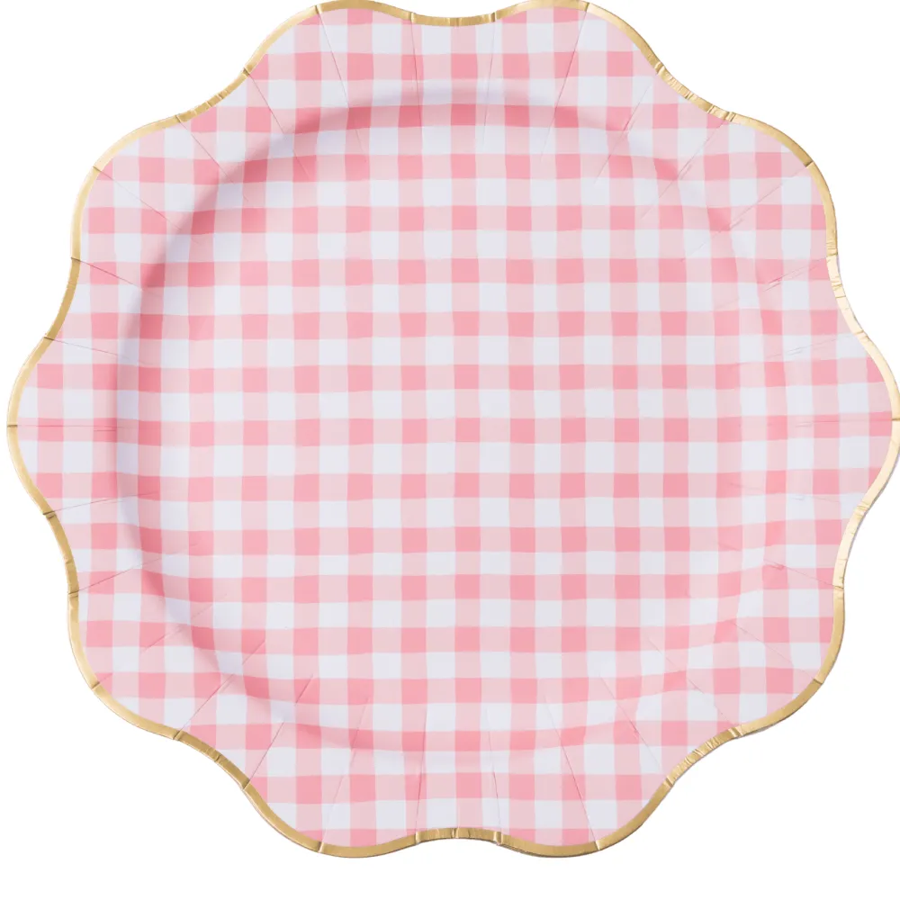 Outlet Bonjour Fete Elegant Petal Pink Gingham Dinner Plates