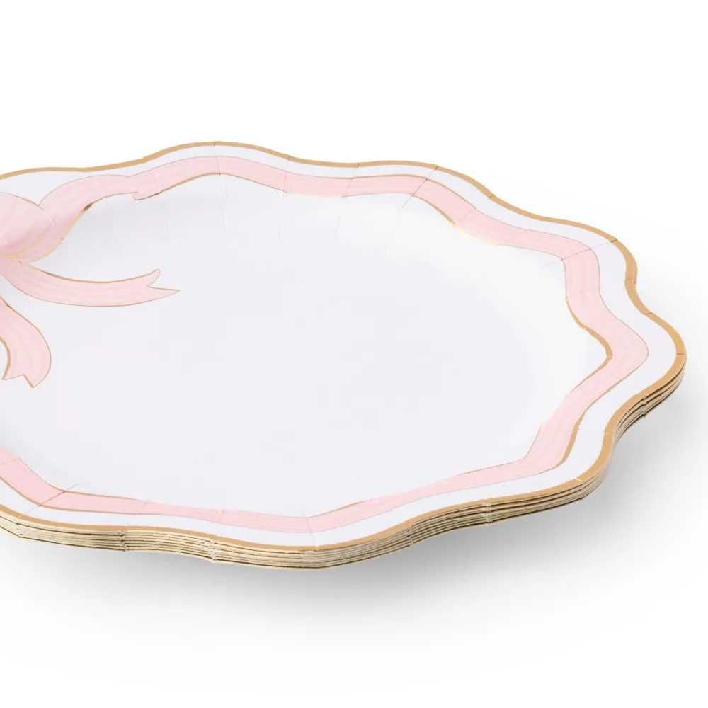 Bonjour Fete Elegant Pink & Gold Bow Dinner Plates