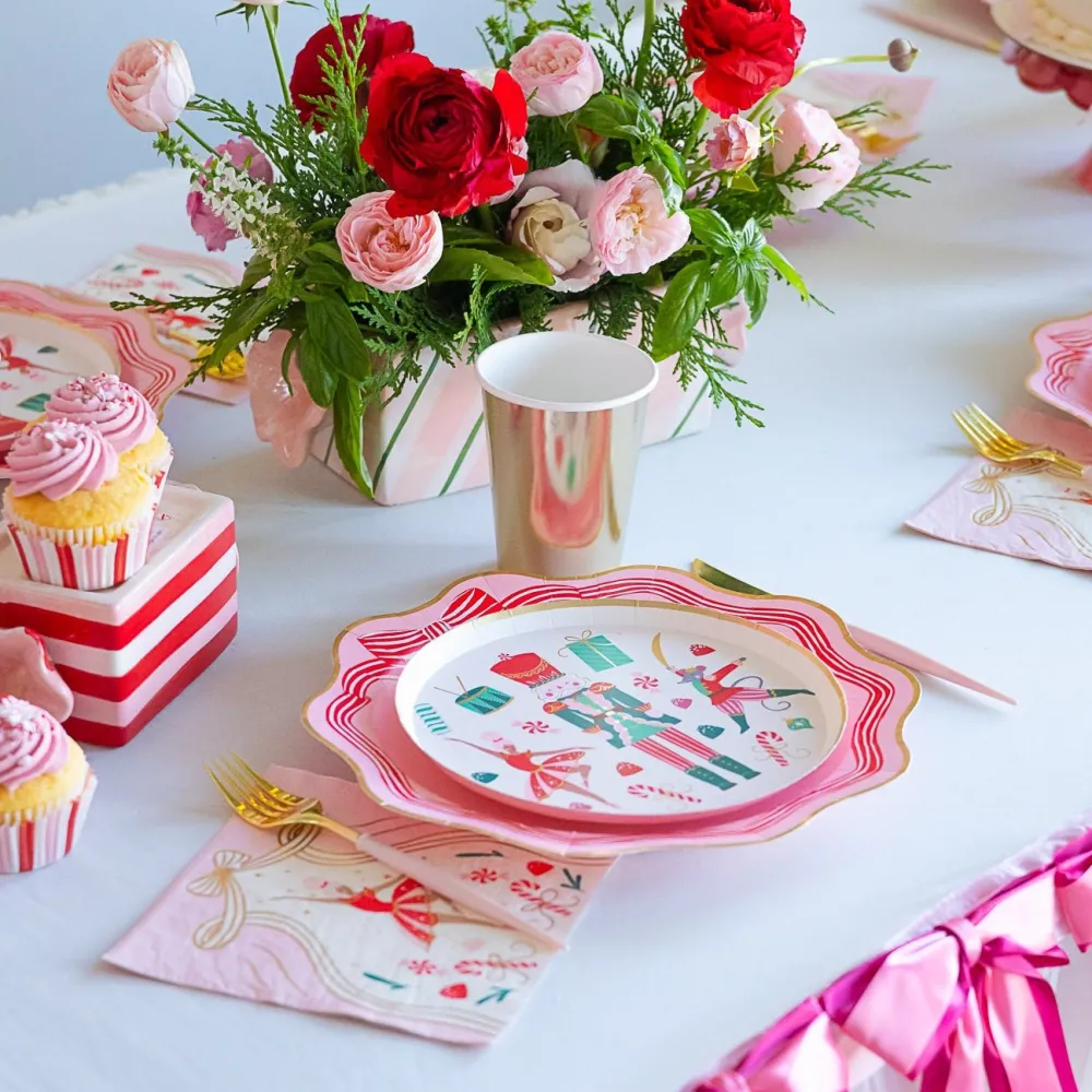 Bonjour Fete Elegant Pink Peppermint Bow Dinner Plates