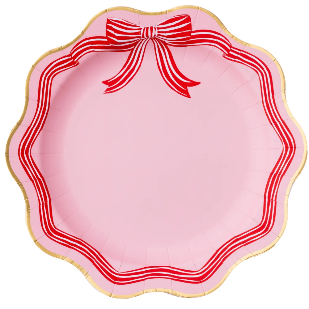 Bonjour Fete Elegant Pink Peppermint Bow Dinner Plates