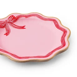 Bonjour Fete Elegant Pink Peppermint Bow Dinner Plates