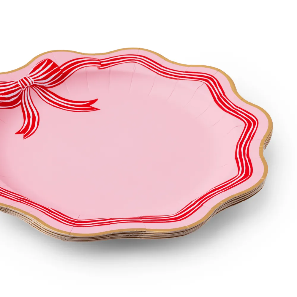 Bonjour Fete Elegant Pink Peppermint Bow Dinner Plates
