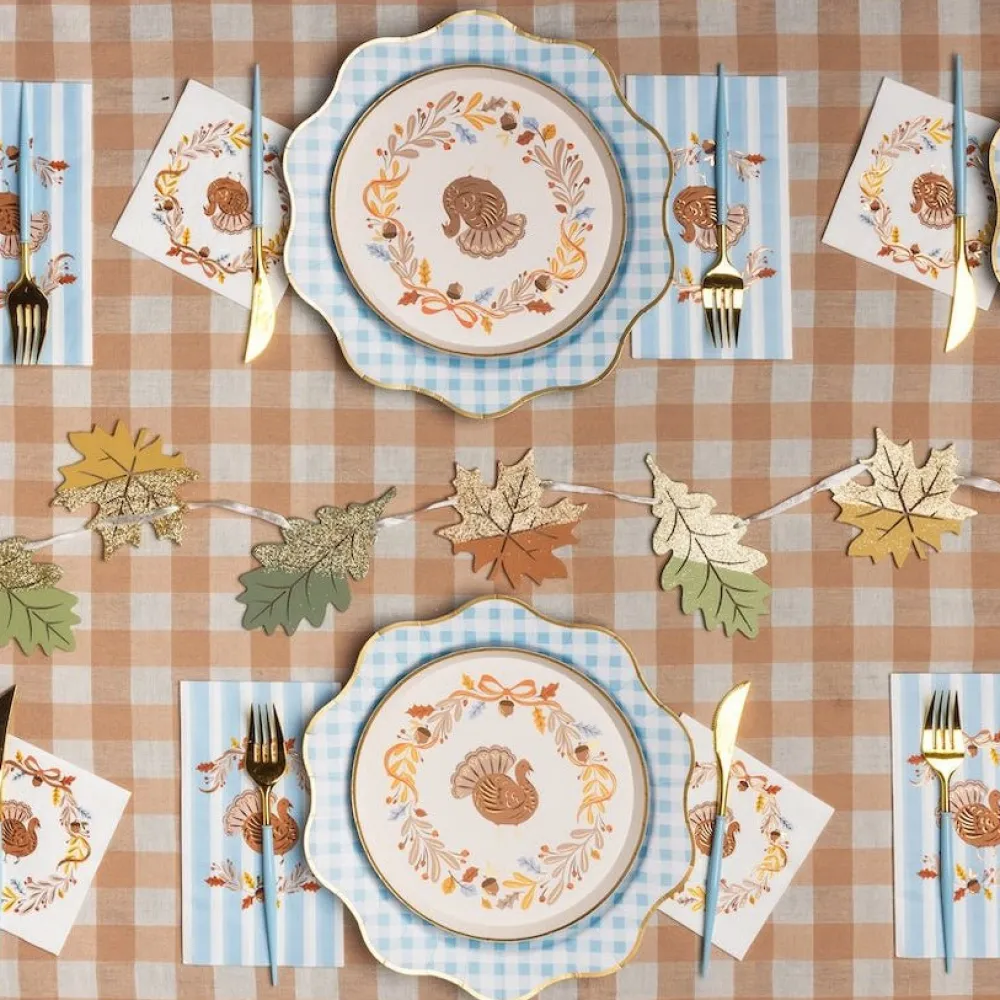 Best Bonjour Fete Elegant Sky Blue Gingham Dinner Plates