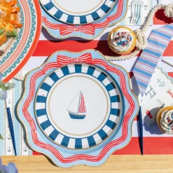 Outlet Bonjour Fete Elegant Sky Blue & Red Bow Dinner Plates