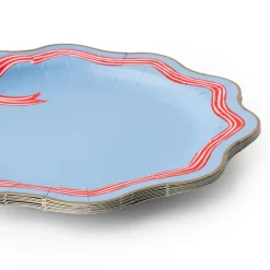 Outlet Bonjour Fete Elegant Sky Blue & Red Bow Dinner Plates