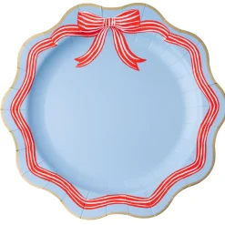Outlet Bonjour Fete Elegant Sky Blue & Red Bow Dinner Plates
