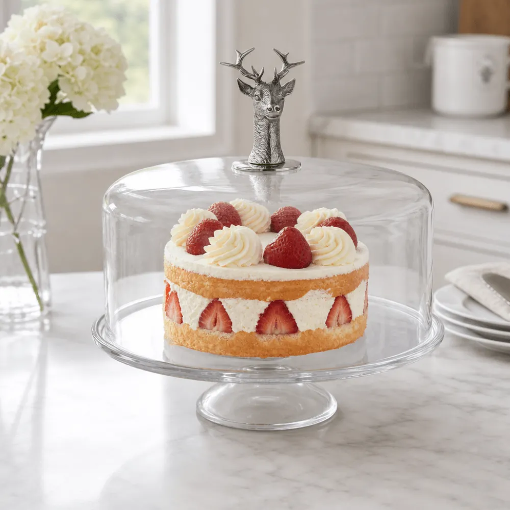 Best Vagabond House Elk Head Knob Glass Covered Cake / Dessert Stand