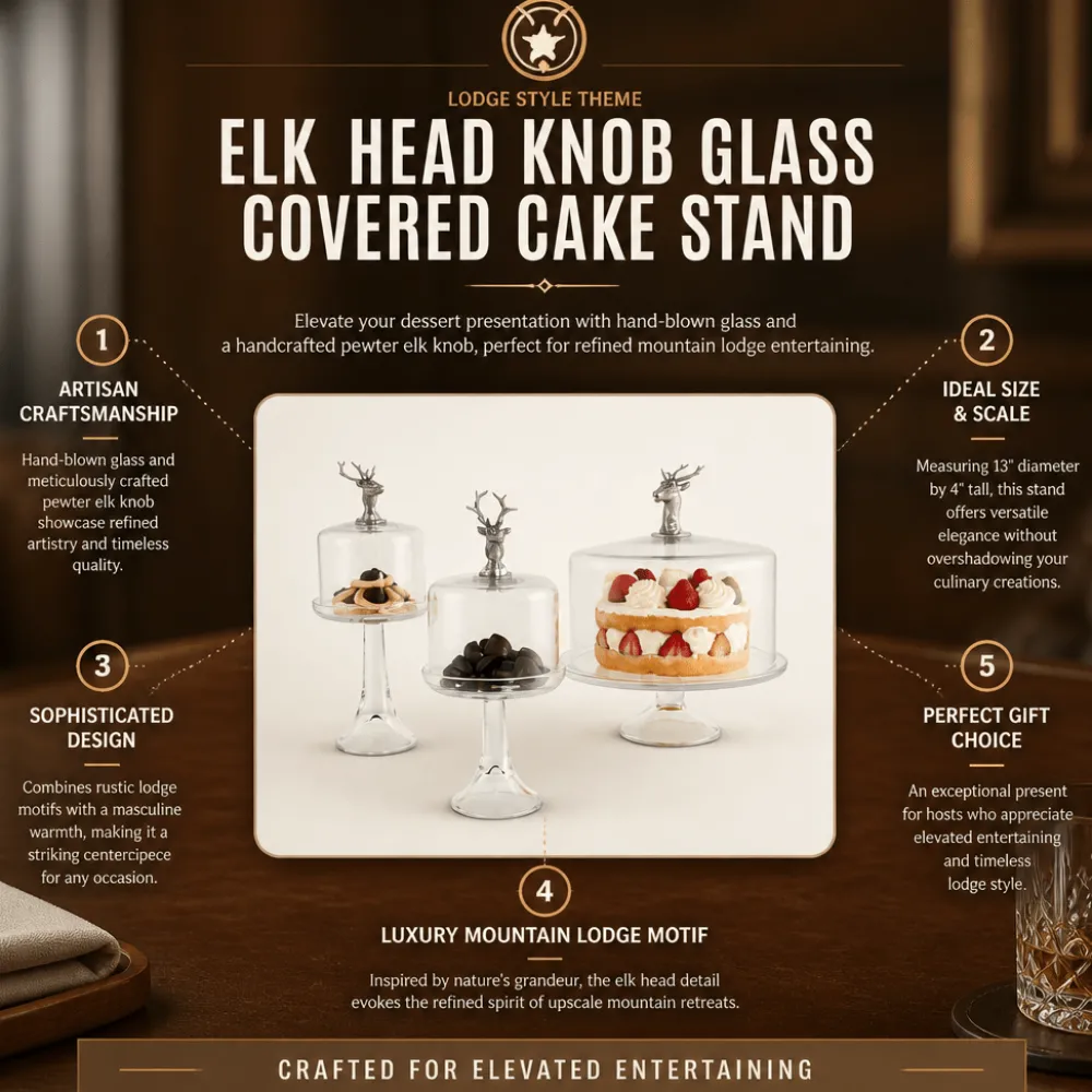 Best Vagabond House Elk Head Knob Glass Covered Cake / Dessert Stand