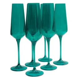 New Estelle Colored Glass Emerald Green Champagne Flute Set