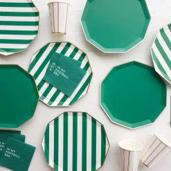 New Bonjour Fete Emerald Green Signature Cabana Stripe Plates