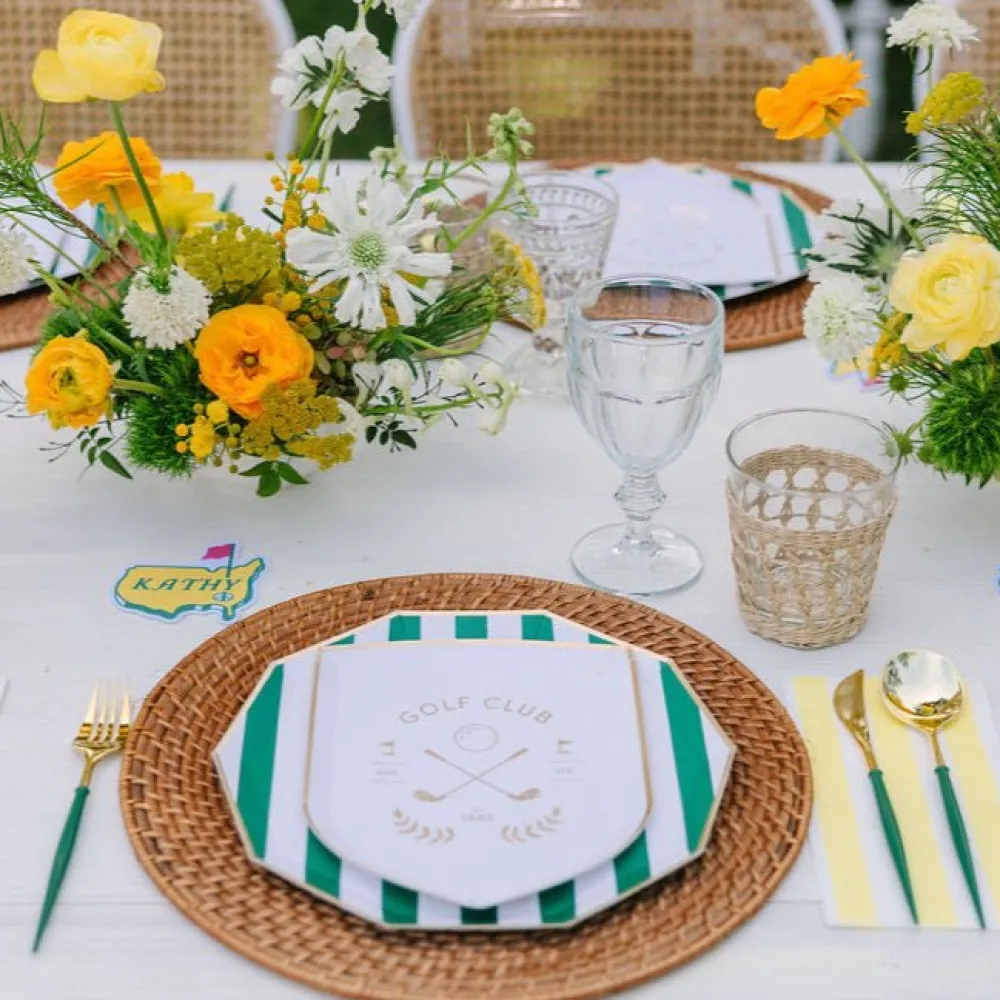 New Bonjour Fete Emerald Green Signature Cabana Stripe Plates