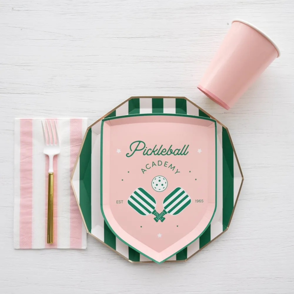 New Bonjour Fete Emerald Green Signature Cabana Stripe Plates