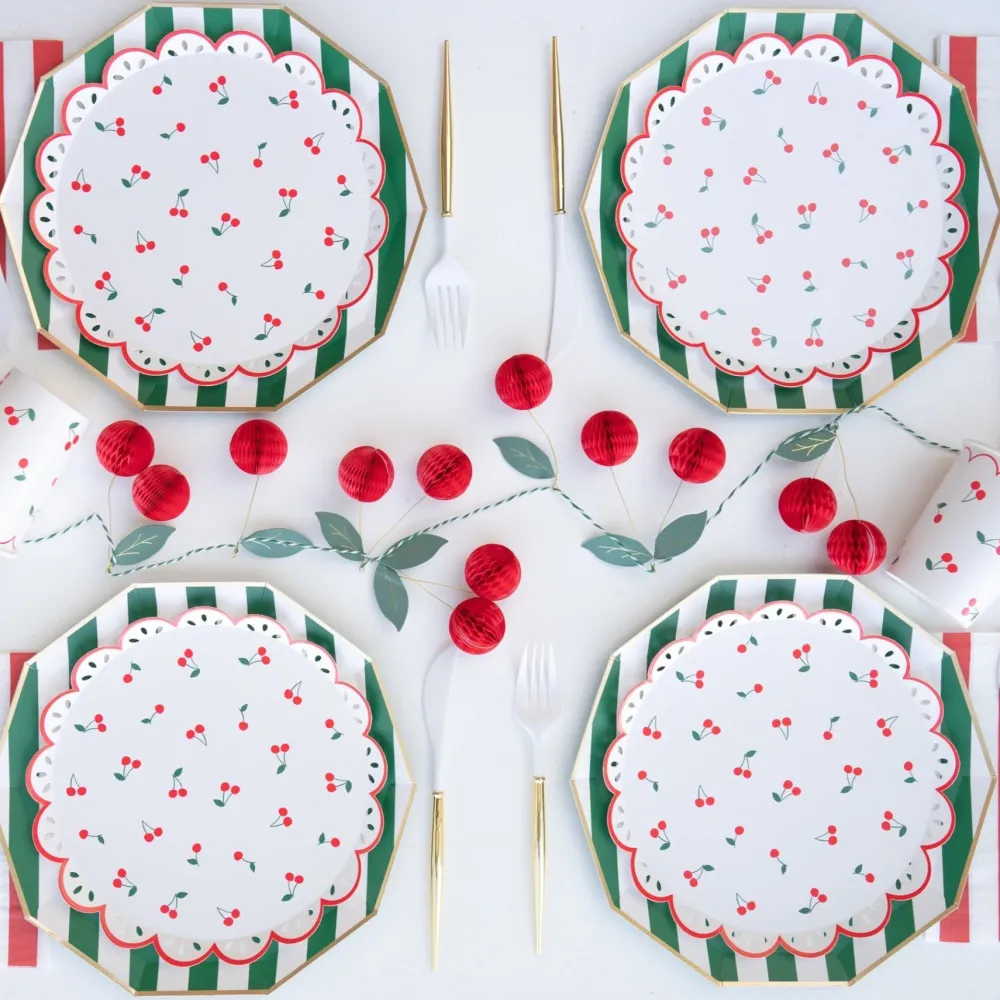 New Bonjour Fete Emerald Green Signature Cabana Stripe Plates