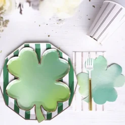 New Bonjour Fete Emerald Green Signature Cabana Stripe Plates