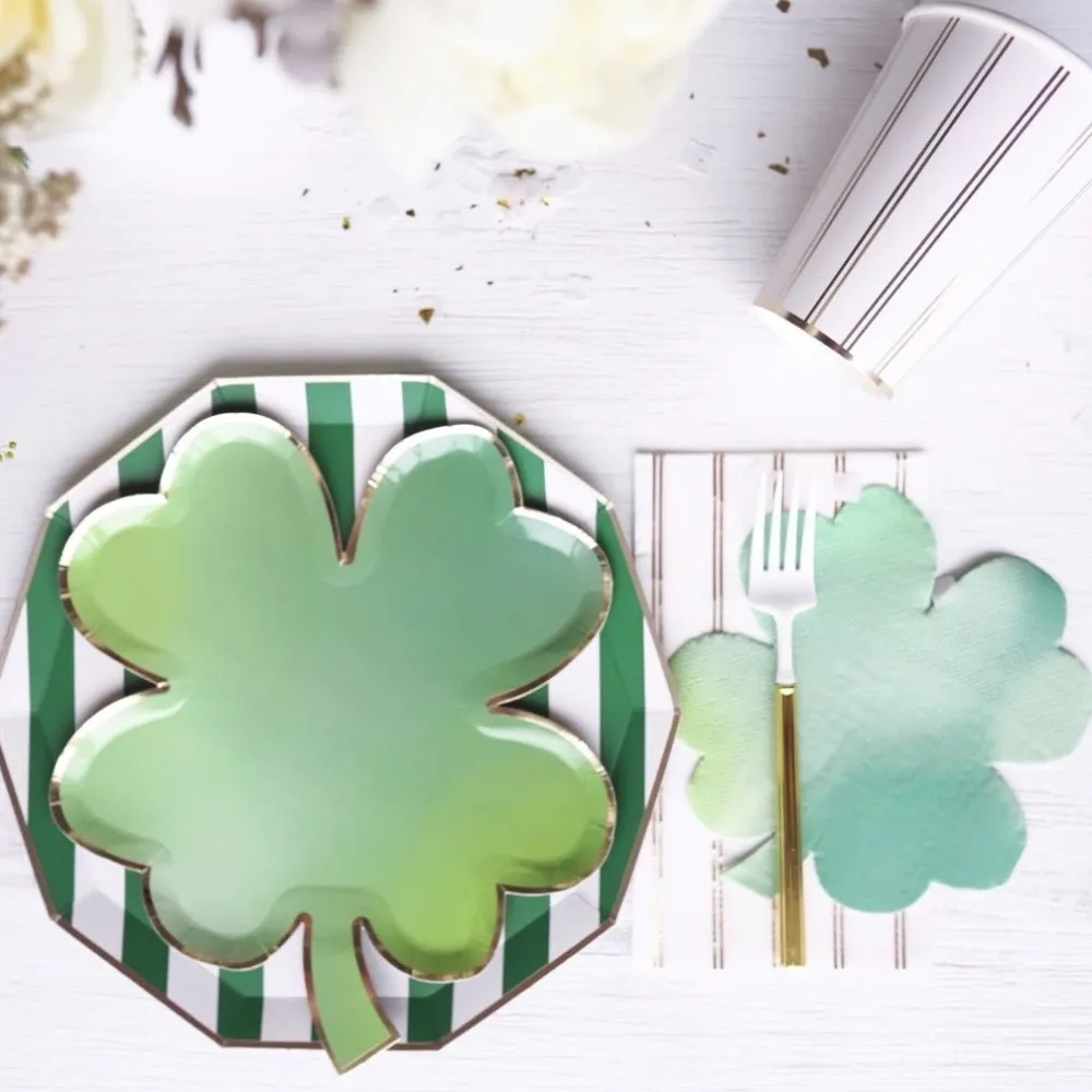 New Bonjour Fete Emerald Green Signature Cabana Stripe Plates