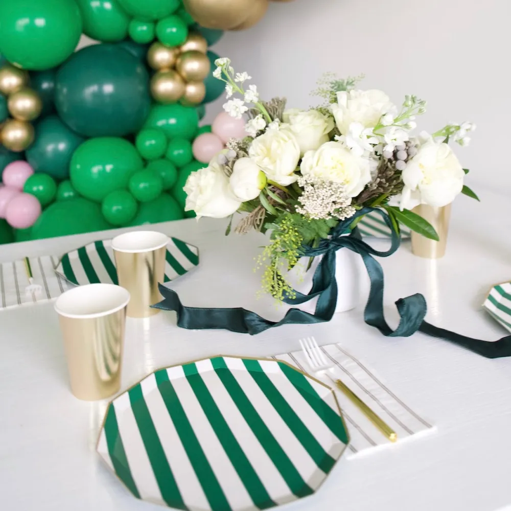 New Bonjour Fete Emerald Green Signature Cabana Stripe Plates
