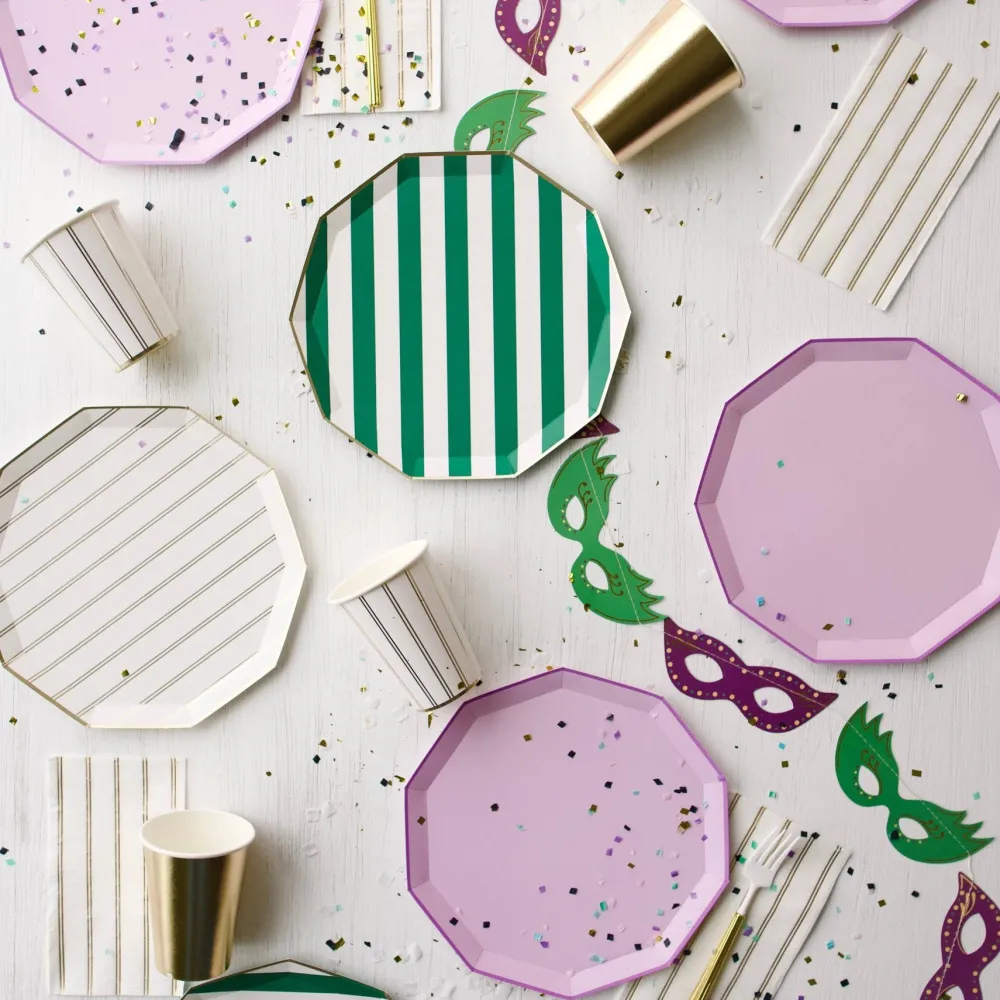 New Bonjour Fete Emerald Green Signature Cabana Stripe Plates