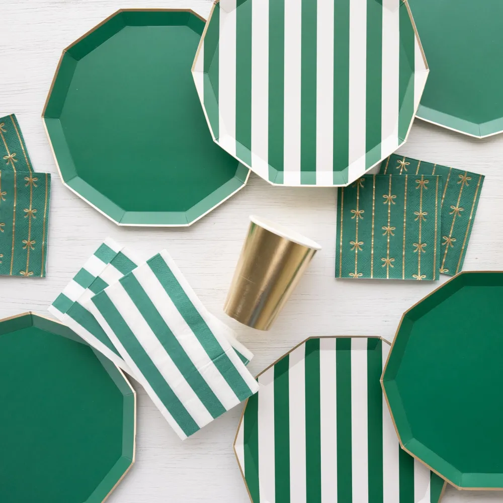 New Bonjour Fete Emerald Green Signature Cabana Stripe Plates