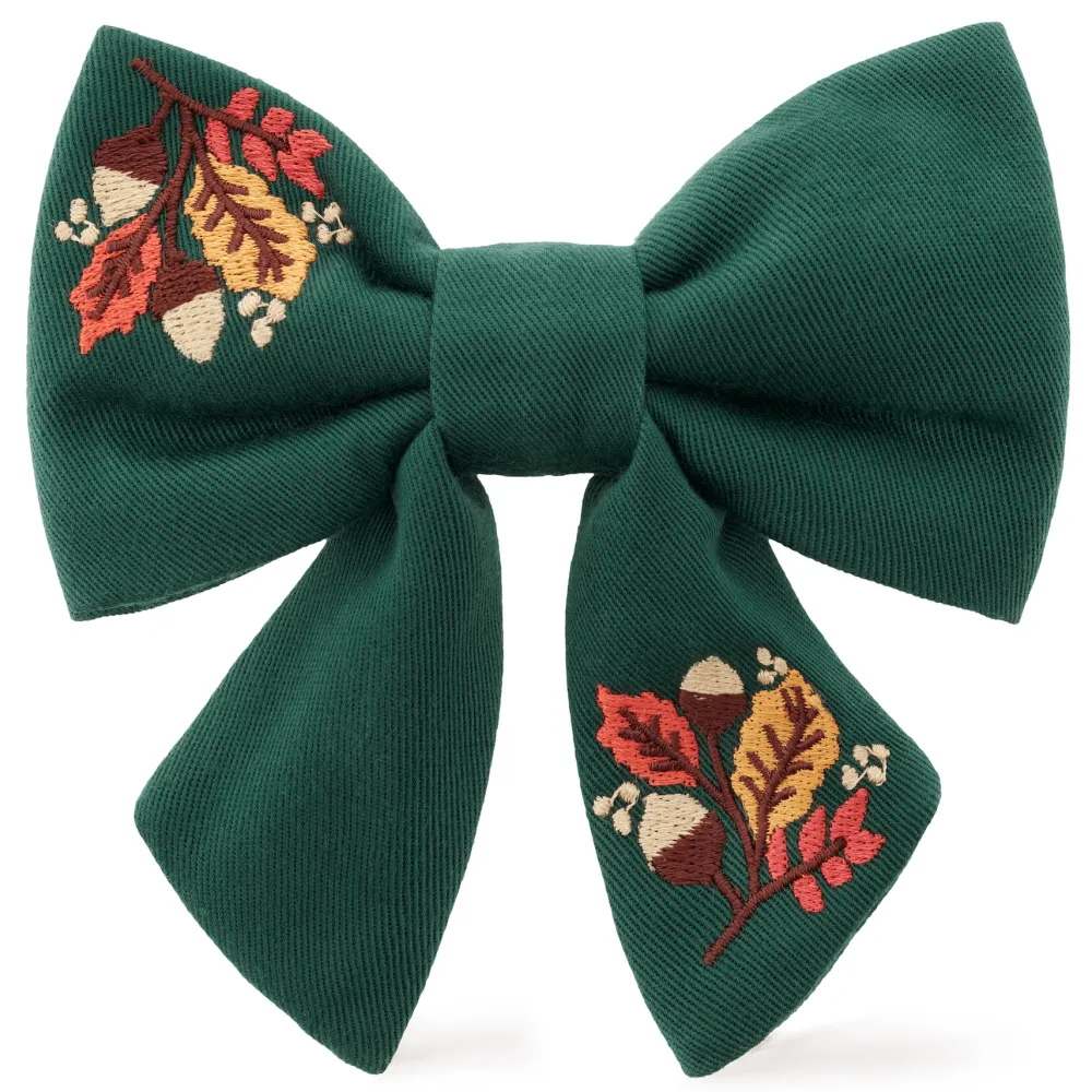Sale The Foggy Dog Fall Foliage Embroidered Lady Dog Bow