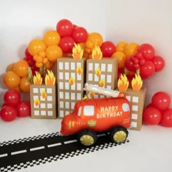 Online Party Deco Fire Truck Happy Birthday Foil Balloon