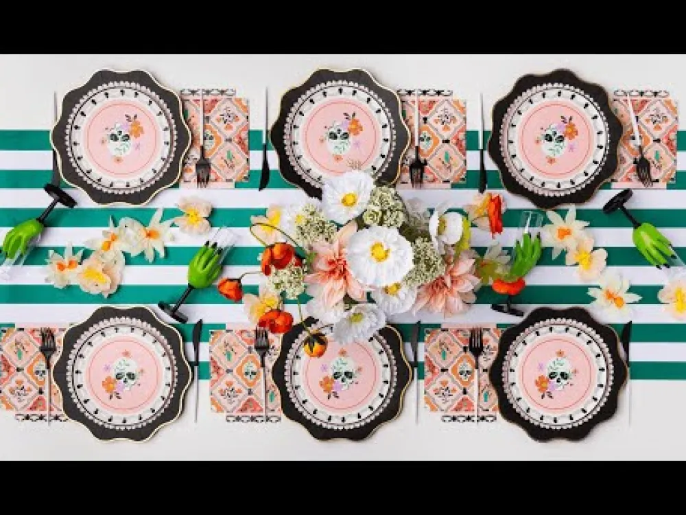 Online Bonjour Fete Floral Halloween Skulls & Spiders Dessert Plates