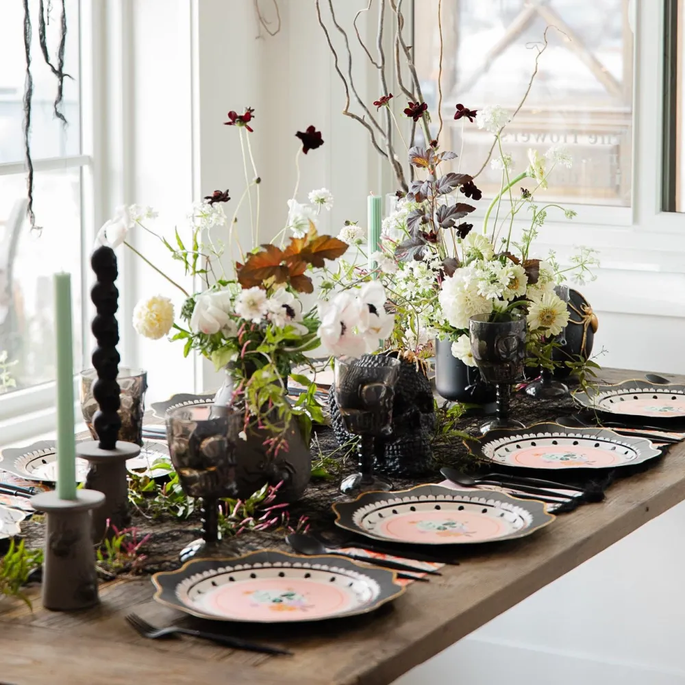 Online Bonjour Fete Floral Halloween Skulls & Spiders Dessert Plates