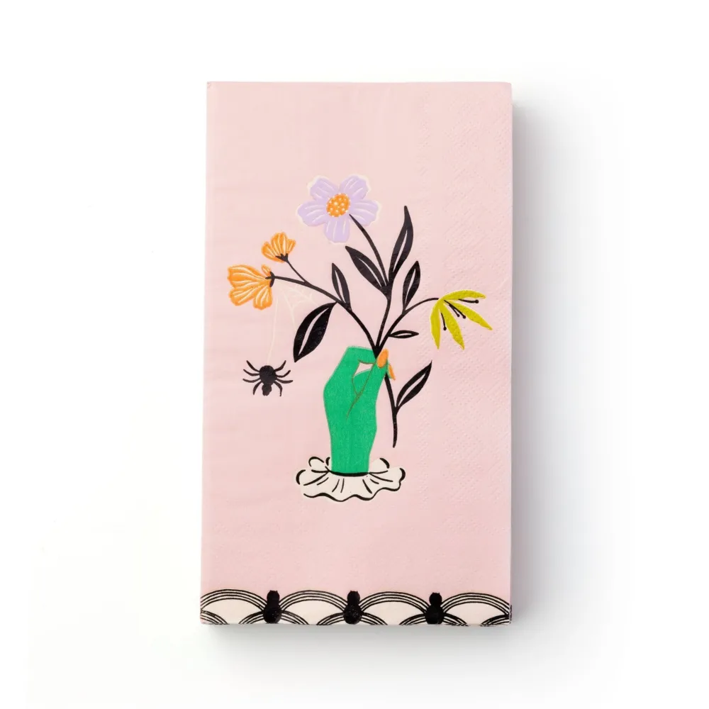 Clearance Bonjour Fete Floral Halloween Skulls & Spiders Guest Towels