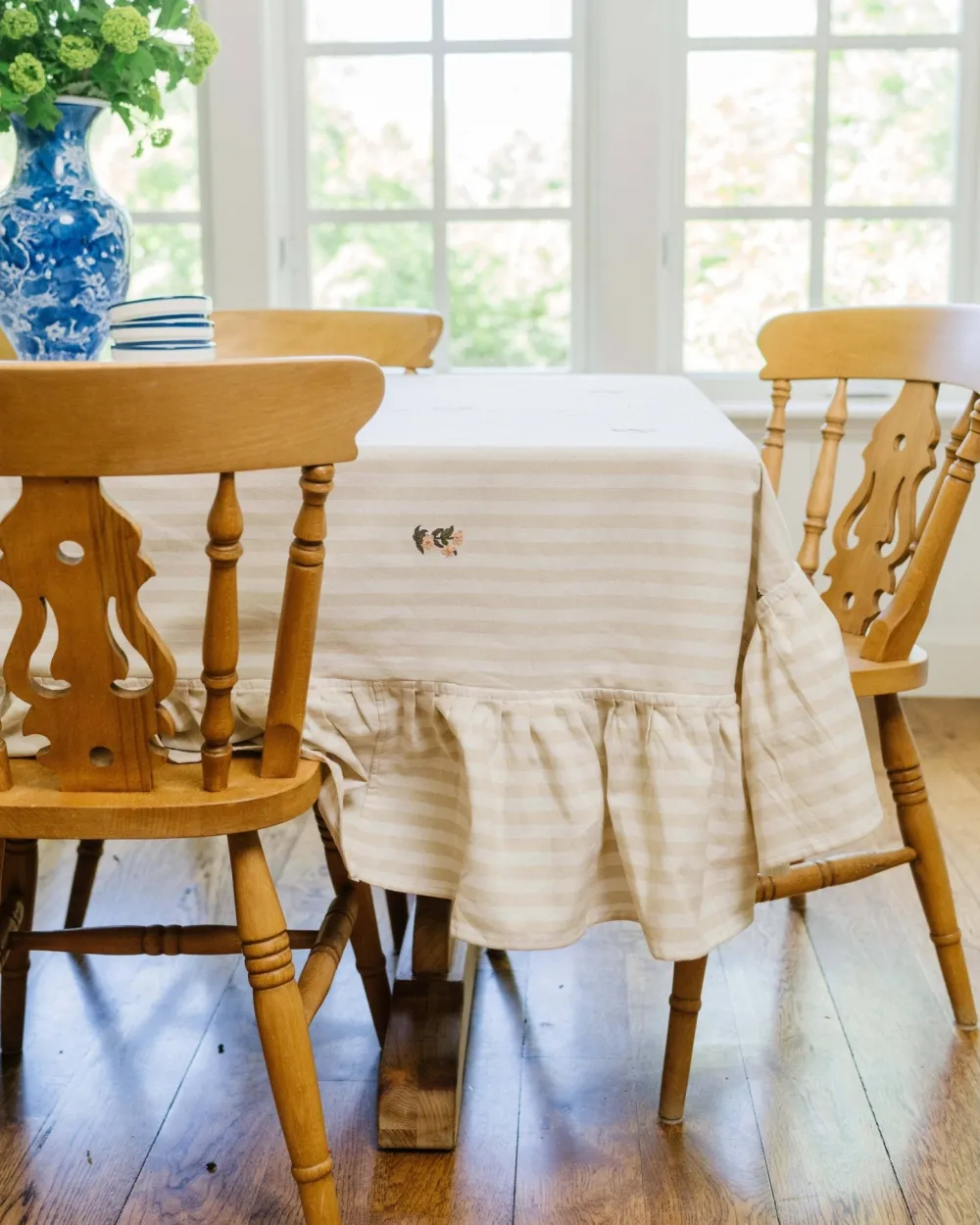Sale Galley and Fen Flower and Stripes Ruffled Tablecloth