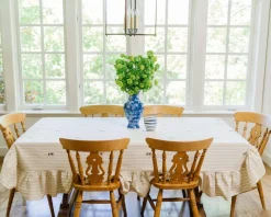 Sale Galley and Fen Flower and Stripes Ruffled Tablecloth