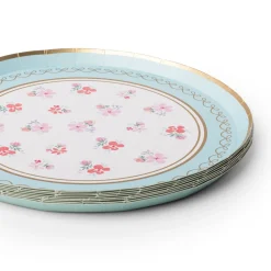 Bonjour Fete Fresh Mint Watercolor Floral Dessert Plates