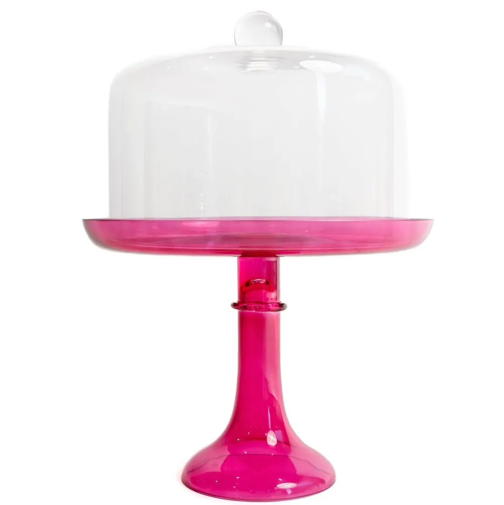 Clearance Estelle Colored Glass Fuchsia Glass Cake Stand