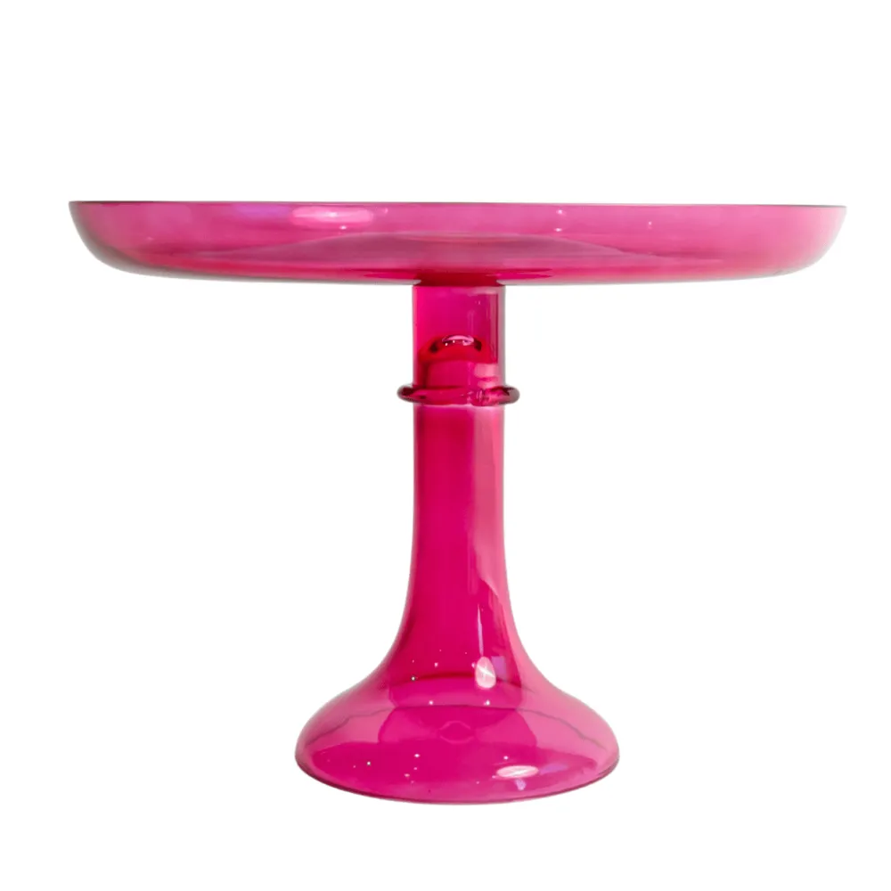Clearance Estelle Colored Glass Fuchsia Glass Cake Stand