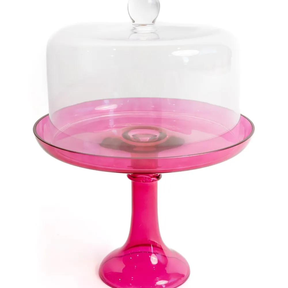 Clearance Estelle Colored Glass Fuchsia Glass Cake Stand
