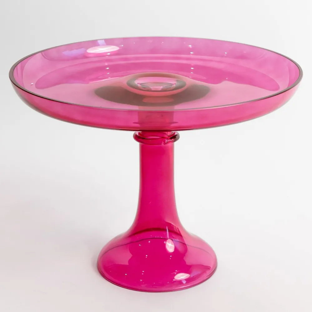 Clearance Estelle Colored Glass Fuchsia Glass Cake Stand
