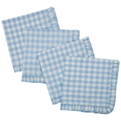 Hot Trudie Gingham Blue Ruffled Dinner Napkins - Set of 4