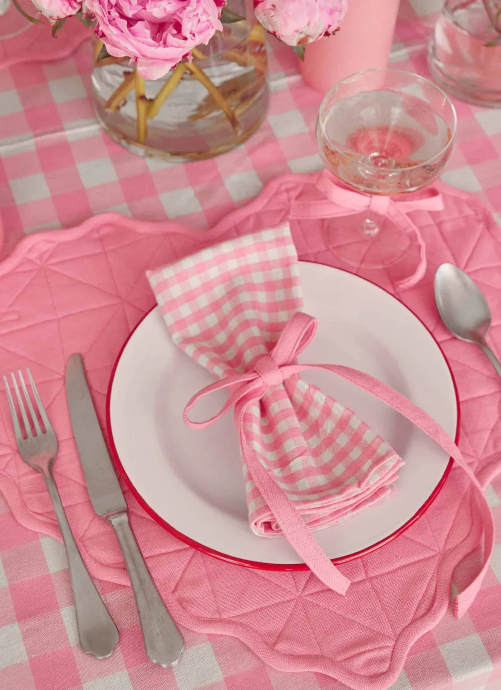 Hot Heather Taylor Home Gingham Peony Tablecloth