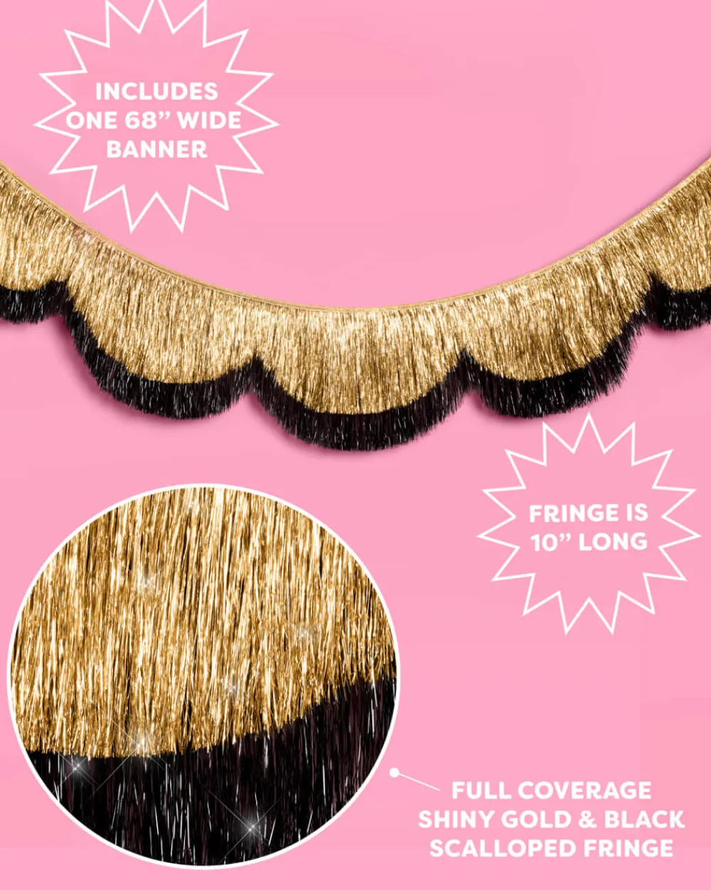 Hot xo, Fetti Gold & Black Scallop Fringe Banner