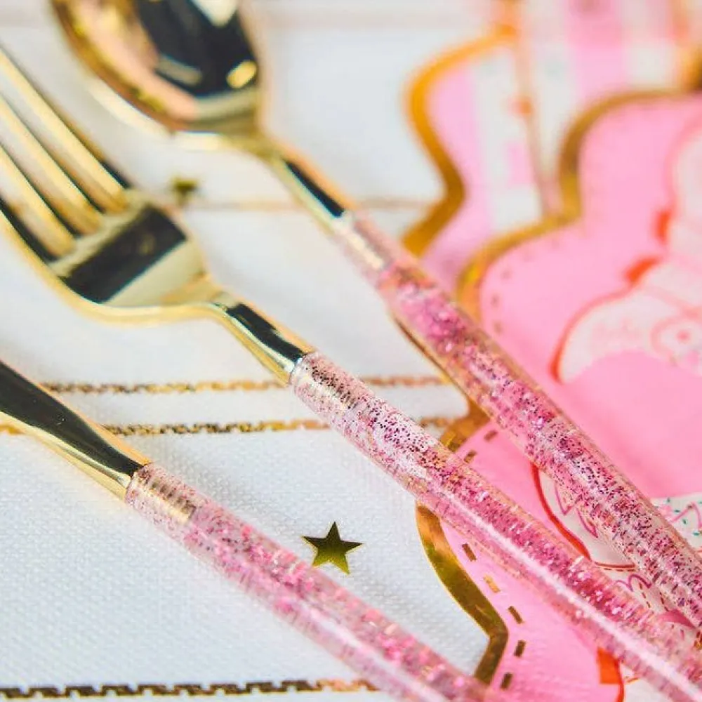 New Packed Party Gold & Pink Confetti Cutlery