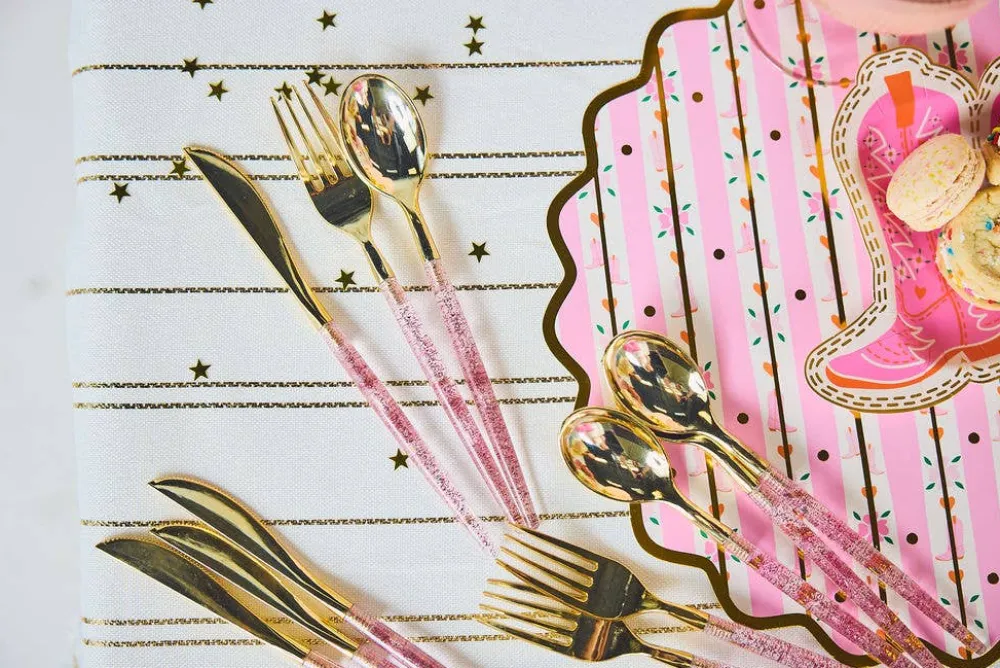 New Packed Party Gold & Pink Confetti Cutlery