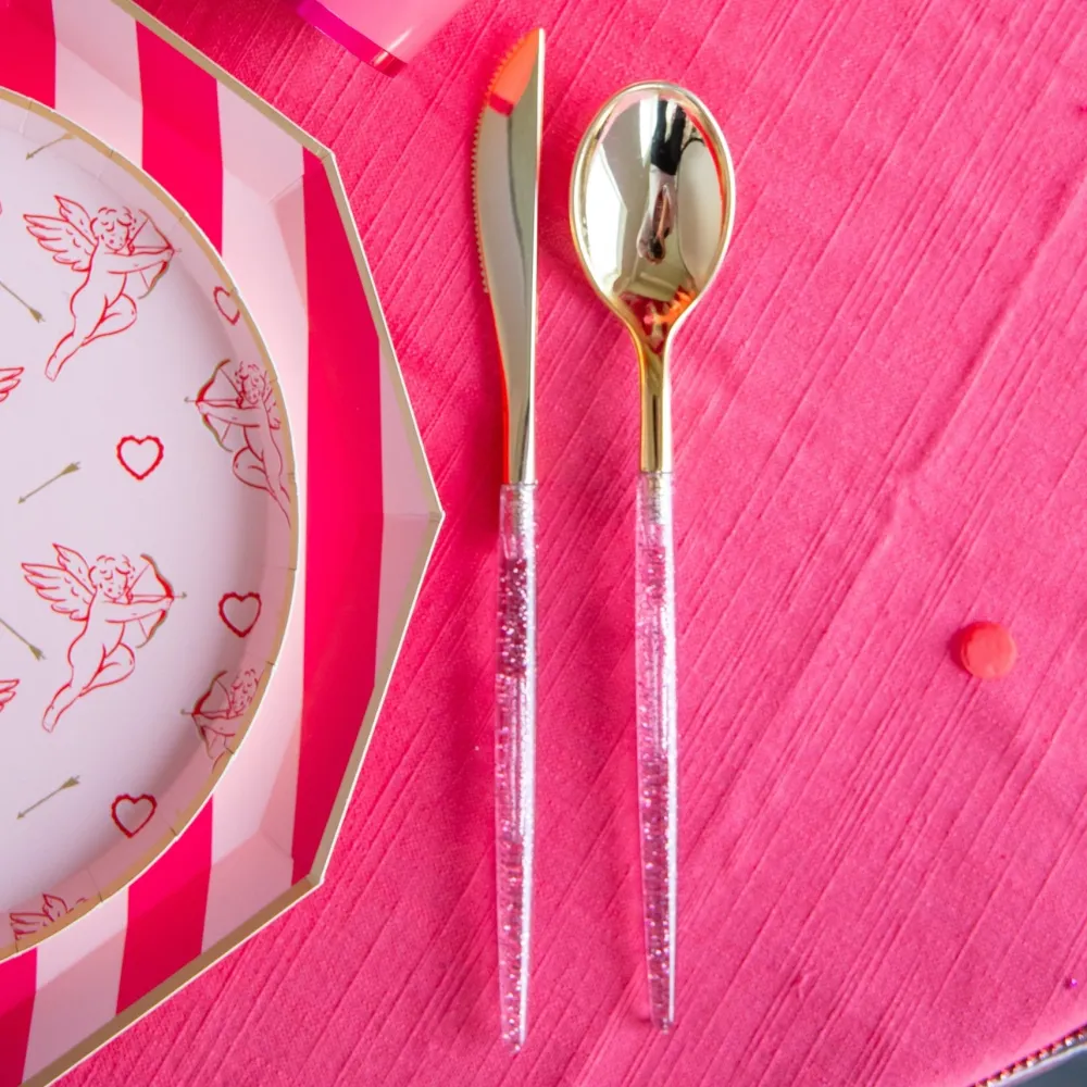 New Packed Party Gold & Pink Confetti Cutlery