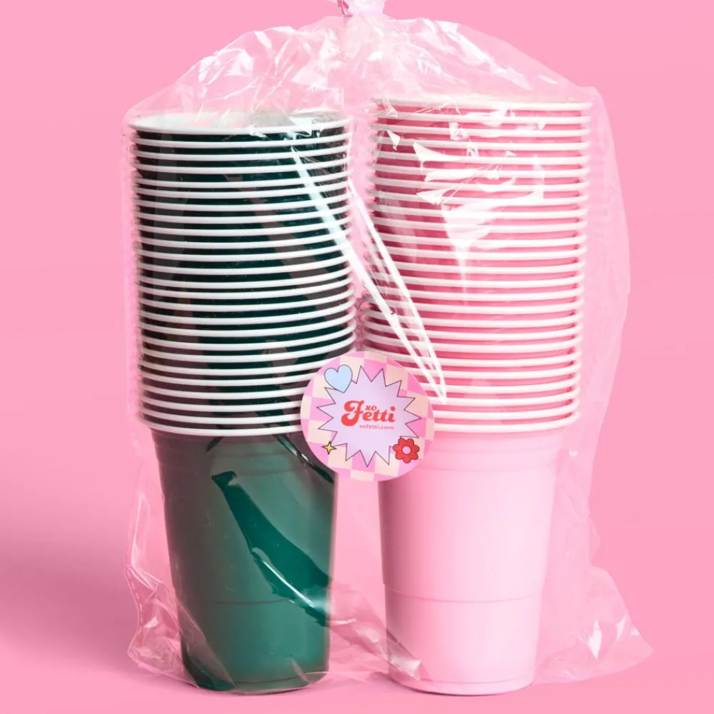 Sale xo, Fetti Green and Pink Plastic Cups