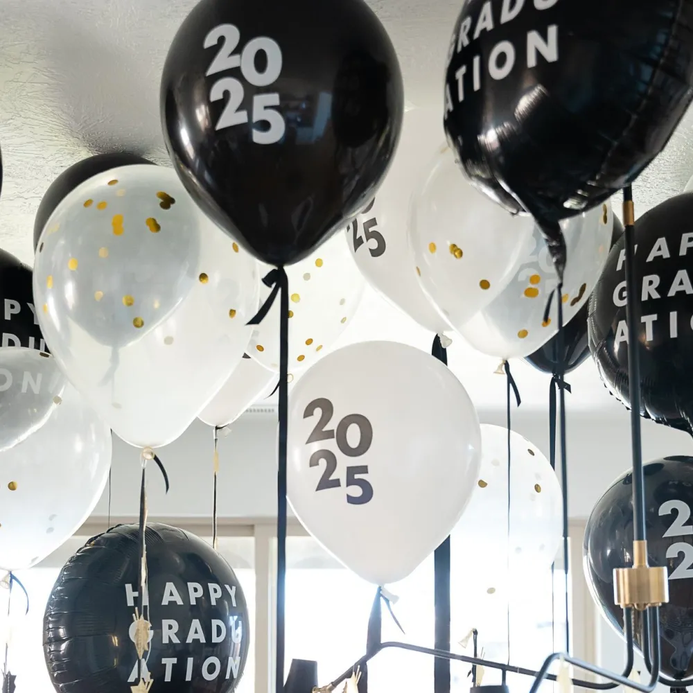 New Bonjour Fete Happy Graduation Black Foil Balloon