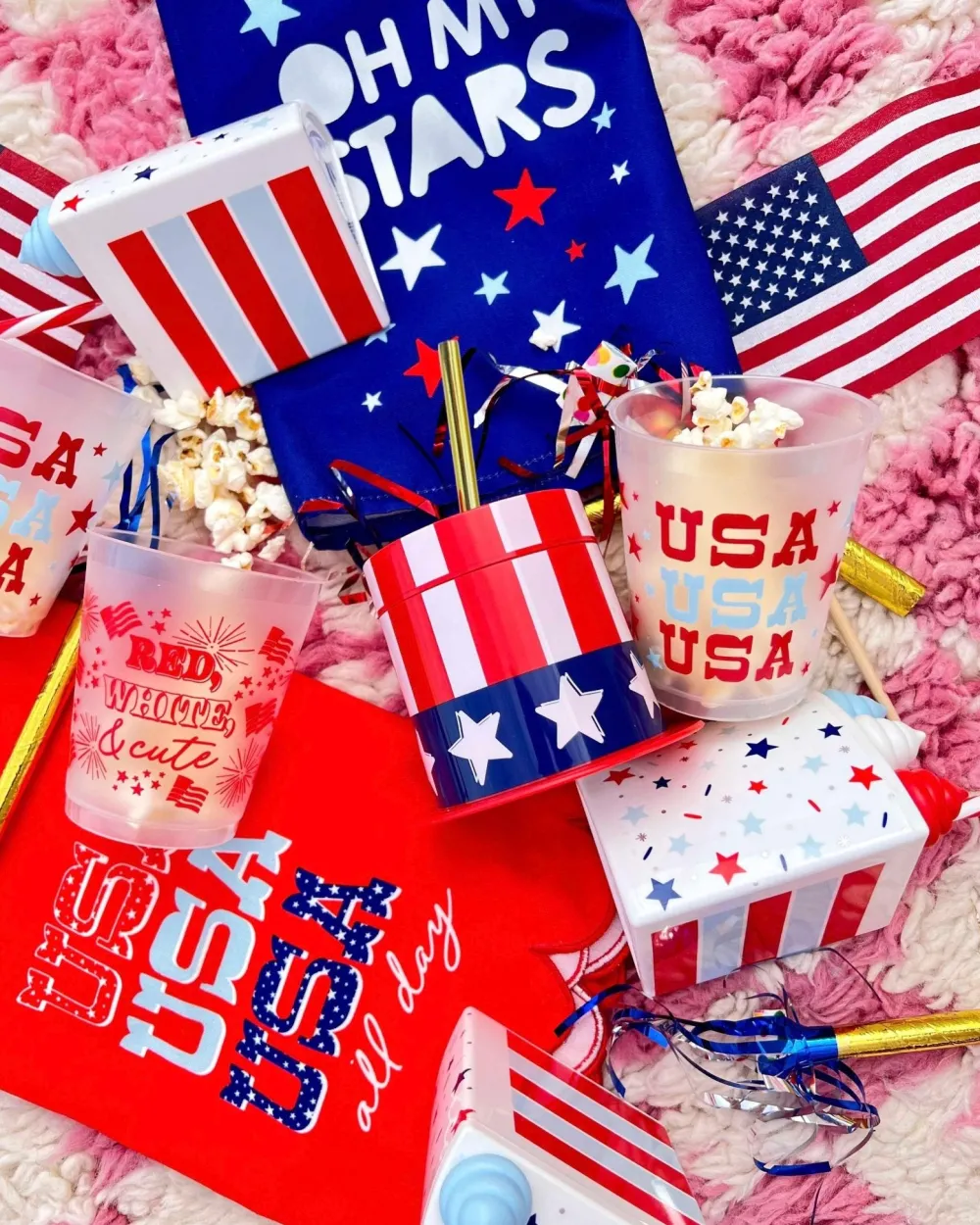 New Packed Party Hats Off To The USA Patriotic Sippers