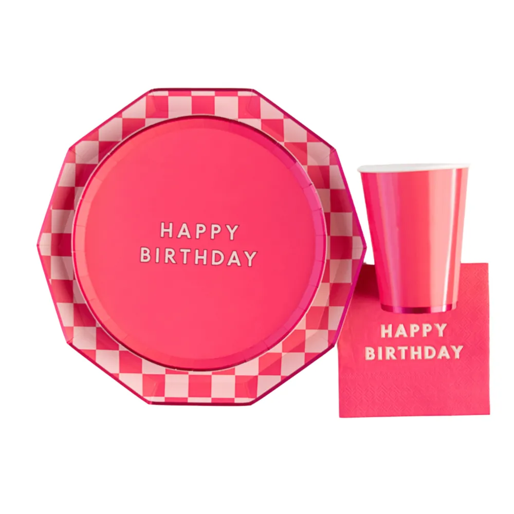 Bonjour Fete Haute Pink Signature Happy Birthday Cocktail Napkins